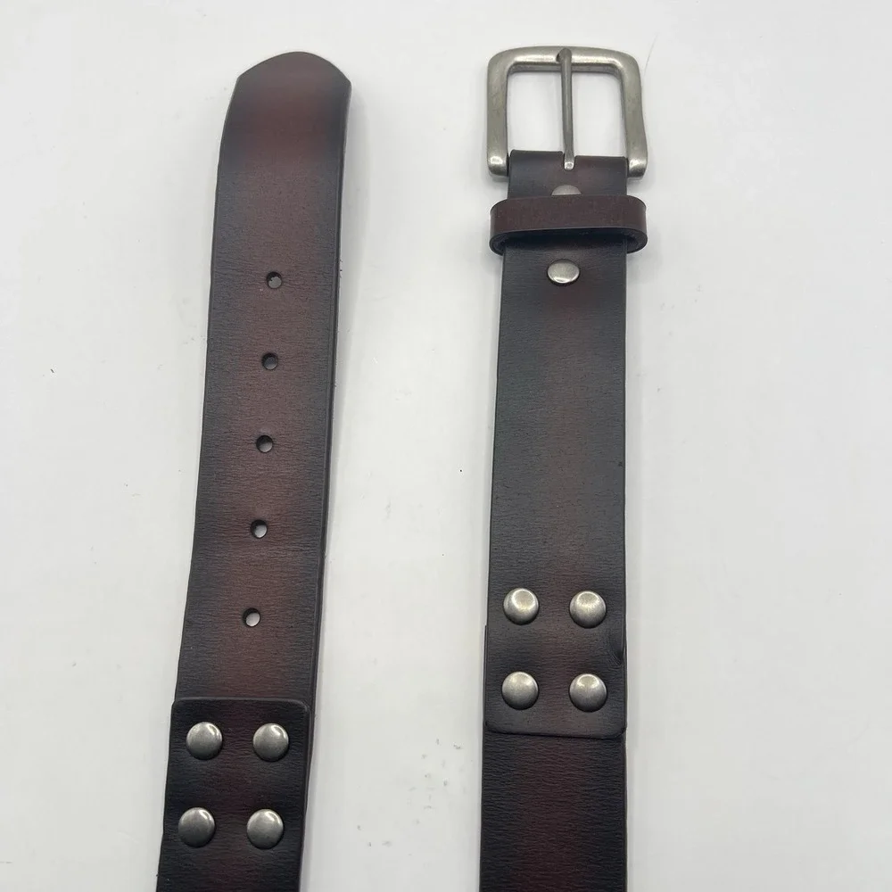 Bonded‎ Leather Belt 36 Brown Ombre Silver Tone Buckle Studded Rivet Rustic